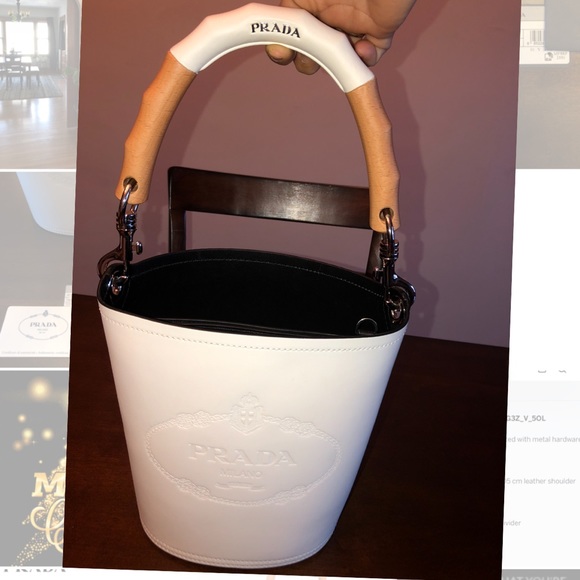 PRADA - White Leather Tambour Bucket Bag - $2,400 - Picture 2 of 9